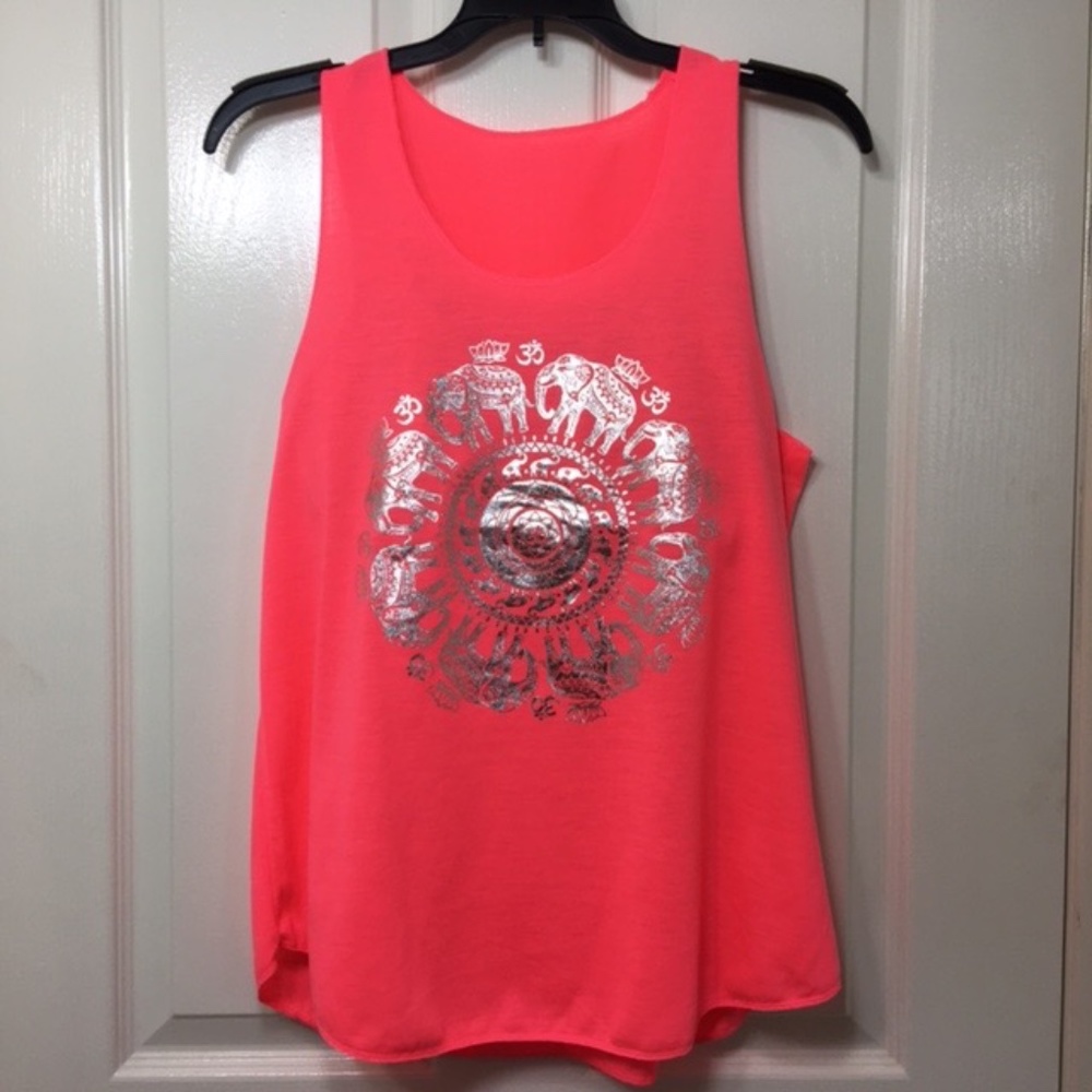 NWOT, Women Tank Top,100% Polyester, Pink,“OM/Elephant mandala”silkscreen